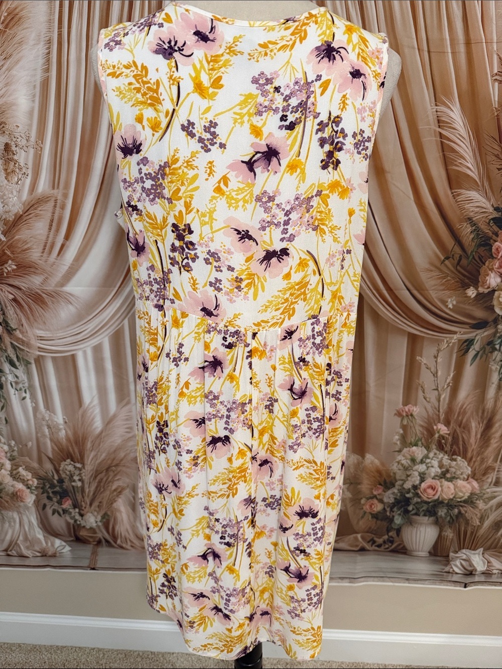 Old Navy White Floral Midi Dress with Yellow and Purple Print - Picture 4 of 6